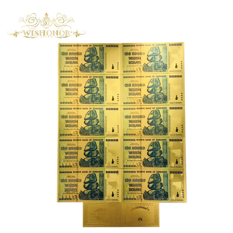 

1000pcs/lot Best Price For Zimbabwe One Hundred Trillion Banknotes in 24k Gold Plated Fake Paper Money For Souvenir Gifts