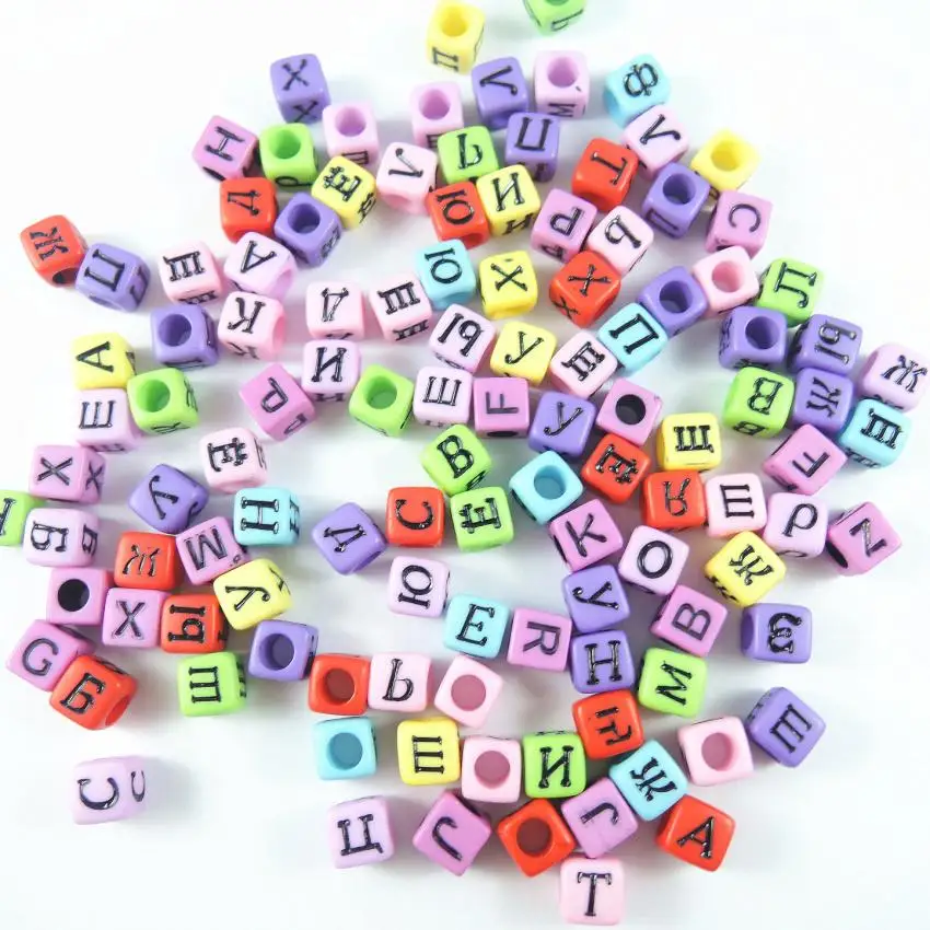 

6*6mm Hole 3mm Mixed color Letters Russian alphabet Beads Square-shape Bracelet Charms For Jewelry Making DIY Accessories 500pcs