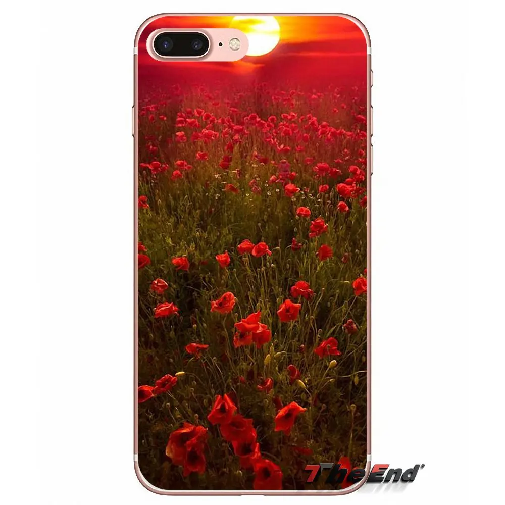 Красный Маки васильки Силиконовый ТПУ чехол для iPhone X 4 4S 5 5S 5C SE 6 6S 7 8 Plus Samsung Galaxy J1 J3