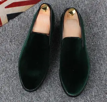 New 2020 Velvet Men Loafers Luxury Brand Shoes Slip on Pointed Toe Party Wedding Fashion Black Green Wine Red | Обувь