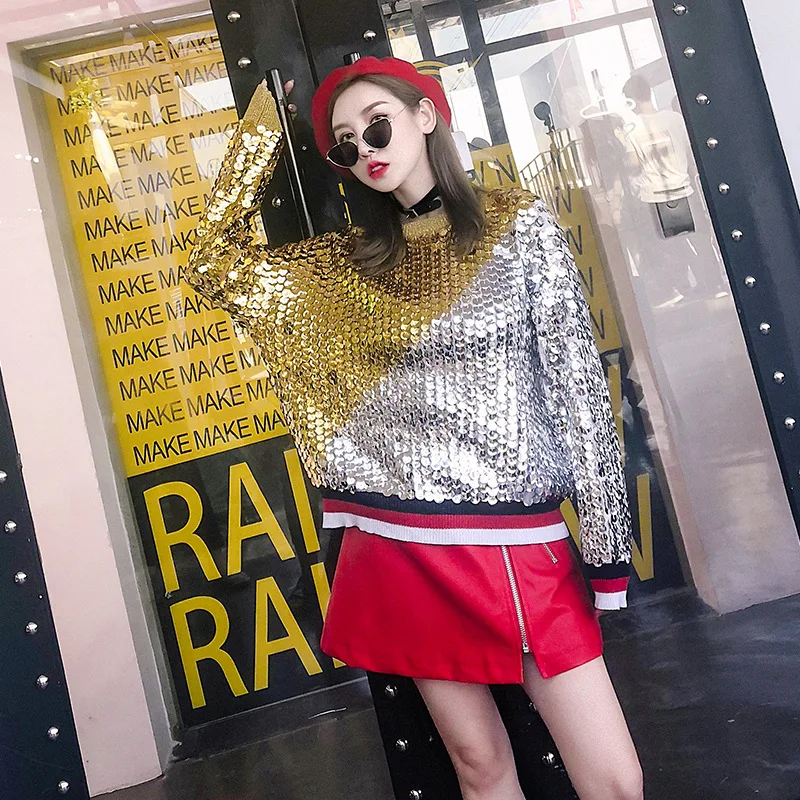 Новинка осени 2018 брендовый женский свитер золотистого и серебристого цвета в