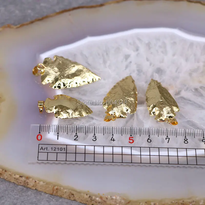 5pcs Small Size Gem stone Arrow Pendant Gold color edged Arrowhead Jewelry For Making | Украшения и аксессуары