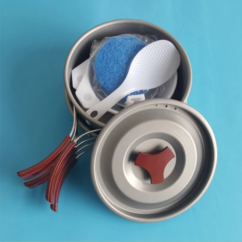 

YINGTOUMAN Two People Sets Portable Outdoor Tablewares Cooking Set Camping Convenient Picnic Aluminum Tableware Cookware