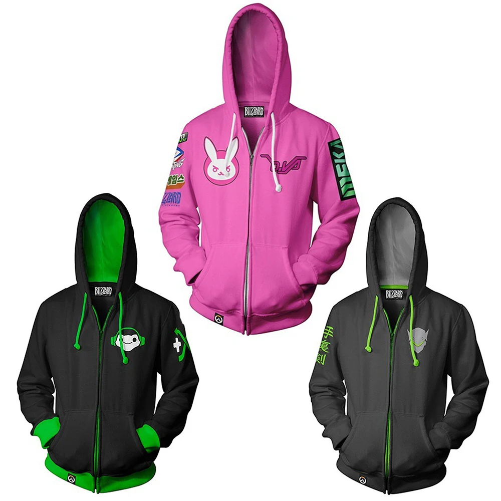 Костюм для косплея игры OW Genji DVA Толстовка Свитшот куртка на молнии толстовка с