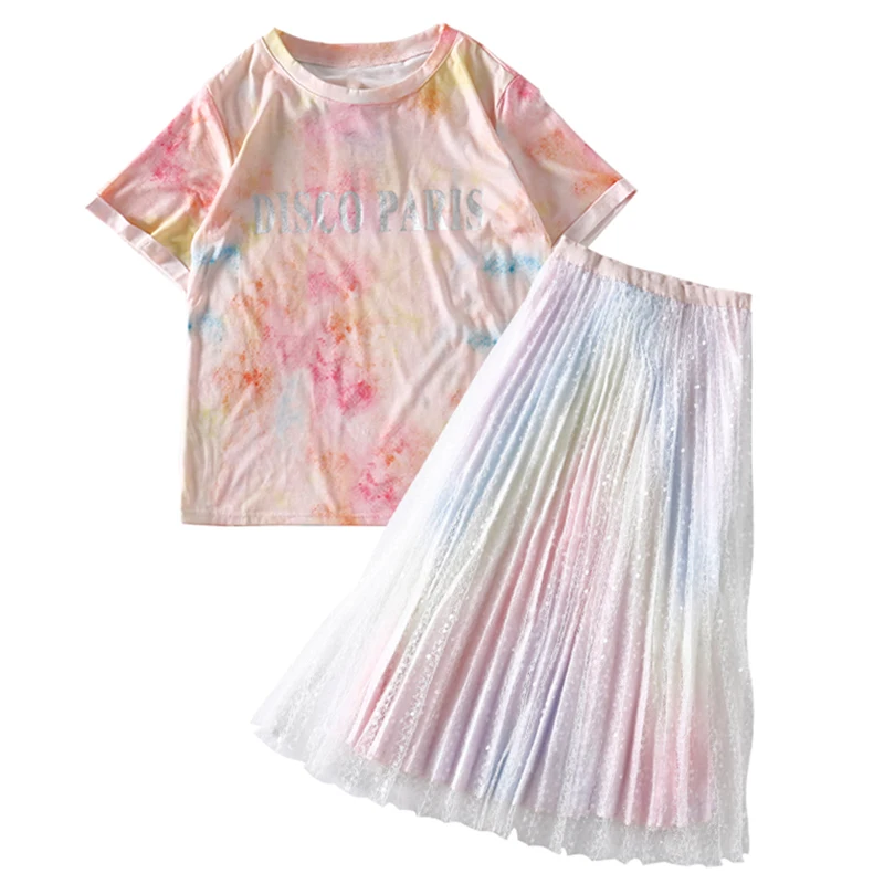 Trytree/летний женский костюм из двух предметов повседневный топ с круглым вырезом и