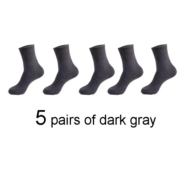 5 pairs dark gray Autumn Winter Men's Warm Wool Socks Cotton Harajuku High Quality Black gray Casual Tube Men Dress Socks for men gift 5Pair - Цвет: 5 pairs dark gray