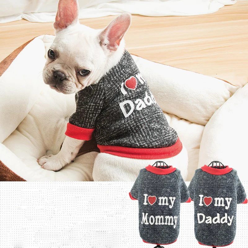 Свободная модная одежда для маленьких собак милые буквы i love mommy DAD свитеры