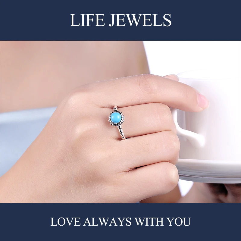 Authentic100% 925 Sterling Silver Turquoise Rings Charm l Women Luxury Valentine's Day Gift Jewelry 18164 | Украшения и