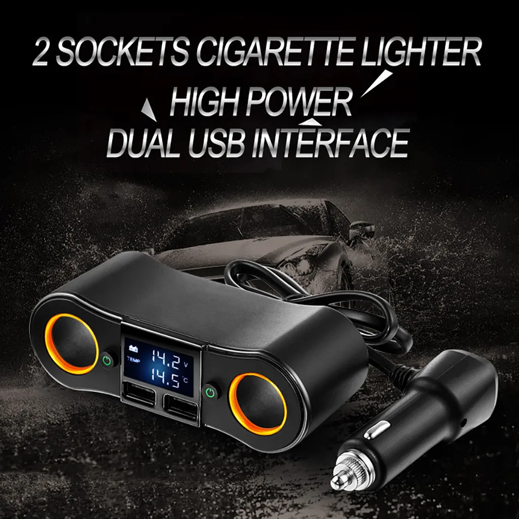 Беспроводной Bluetooth fm-передатчик, автомобильный комплект, автомобильный прикуриватель, один для двух, высокая мощность, двойной USB, цифровой дисплей, линия