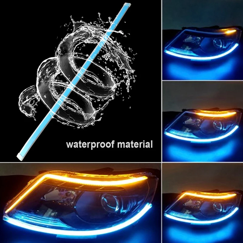 

2pcs Auto Lamps Ultrafine Cars DRL LED Daytime Running Lights Car Styling Accessories Turn Signal Guide Strip Headlight Assembly