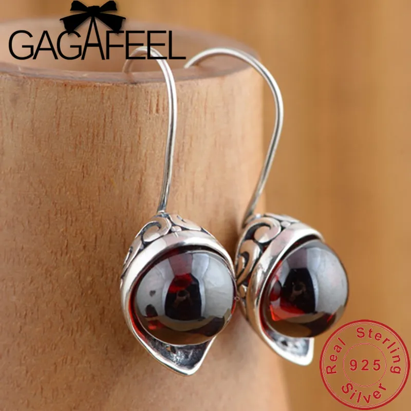 

GAGAFEEL Calla Lily Synthetic Red Zircon Earrings 100% 925 Sterling Silver Earring for Women Female Vintage Jewelry