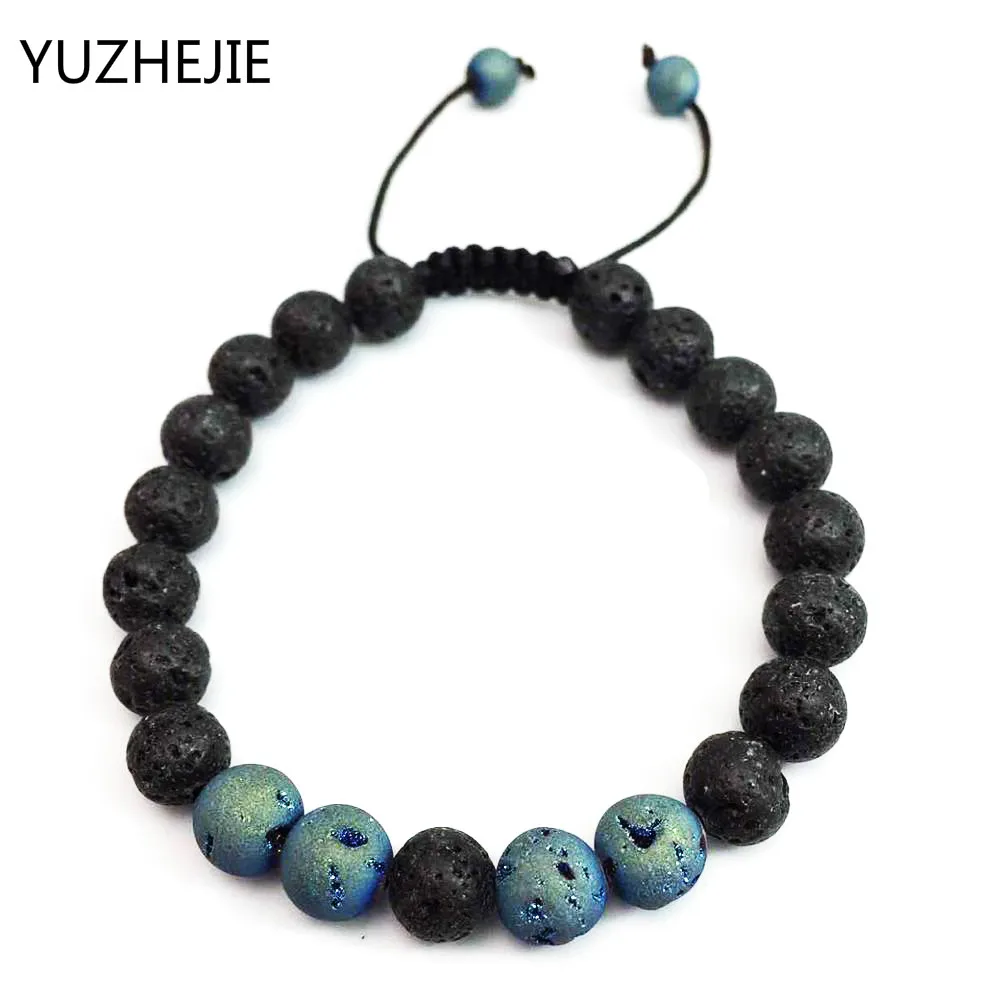YUZHEJIE 2018 многоцветный мужской браслет черный лавовый камень Бусины тигровый глаз для женщин рейки молитва