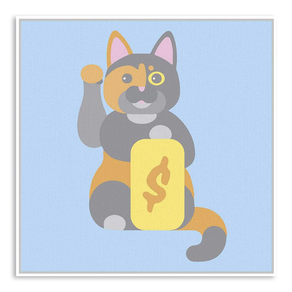 Японский Maneki Neko Cat синий Современный абстрактный постер с принтом хипстер
