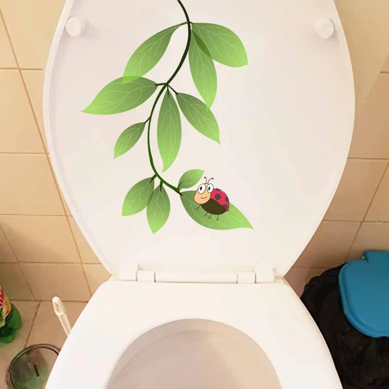 YOJA 16.6X22.4CM Green Leaves Of Tender Plants And Coccinella Septempunctata Home Decor Wall Sticker Toilet Decal T5-1060 | Дом и сад