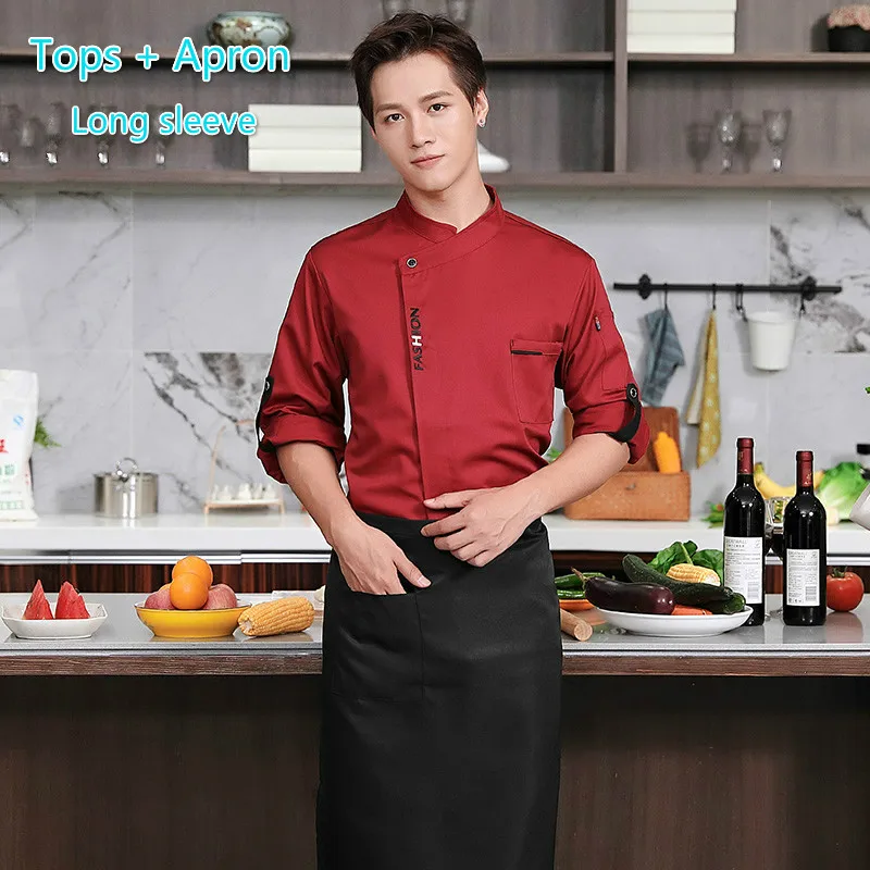 as picture Мужская униформа шеф-повара, куртка повара с длинным/коротким рукавом, кухонная рабочая одежда, кондитерские изделия, пекарня, ресторан, кулинарные комбинезоны - Цвет: as picture