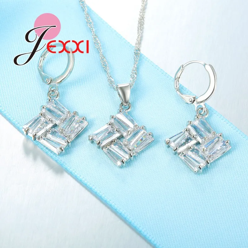 

Shiny Bright Luxury Crystal Necklace Earrings Set Women Wedding Party Jewelry Fashion Silver Gifts High Quality Wholesale