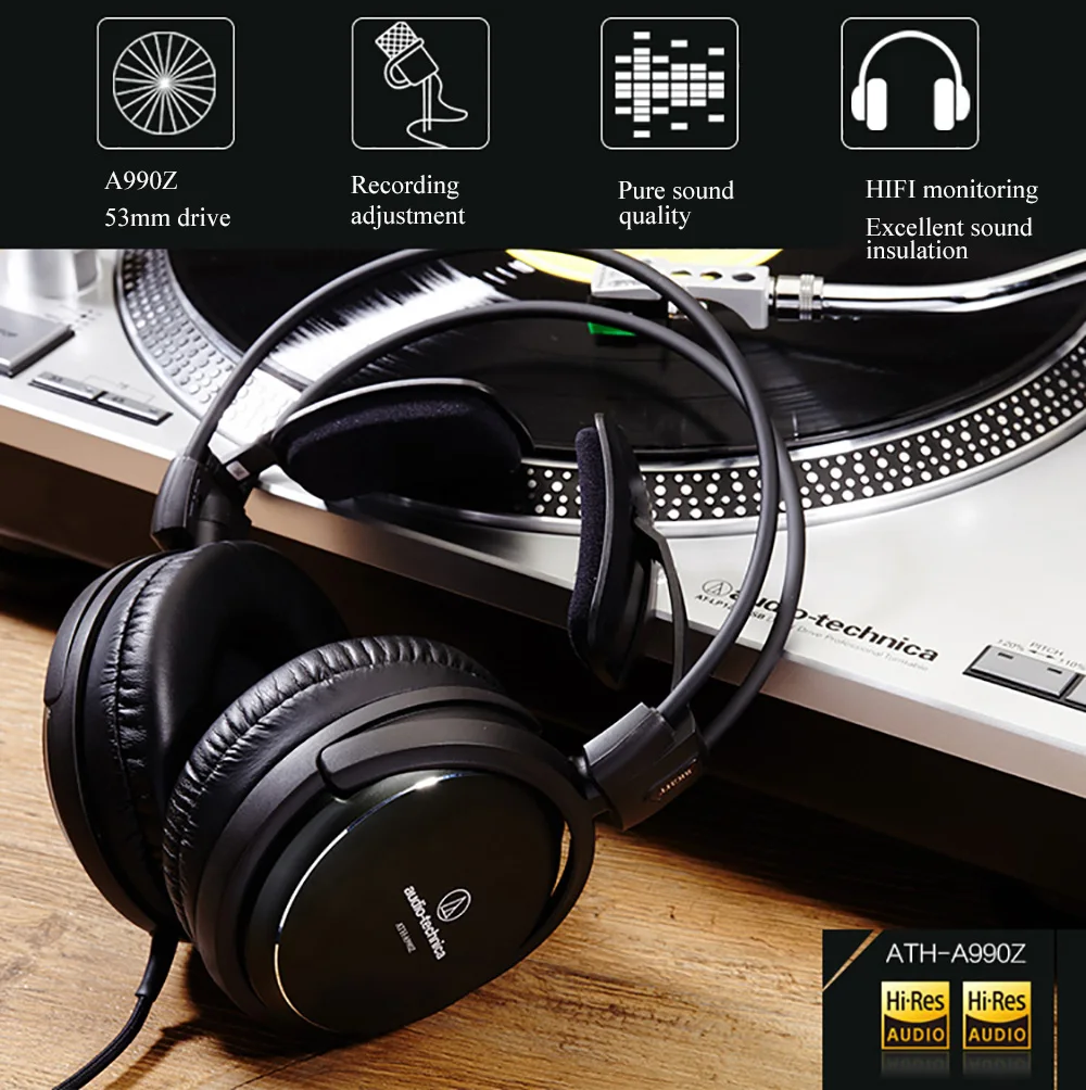 Оригинальные наушники Audio-Technica A990Z Art Monitor, Hi-Fi наушники, закрытые сзади, динамические профессиональные наушники, глубокий бас звук