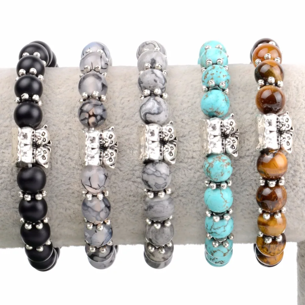 Natural Stone Bracelet Men Blue Turquoises Beads Dog Animal Charm Bracelets For Women Friendship Jewelry Gift | Украшения и