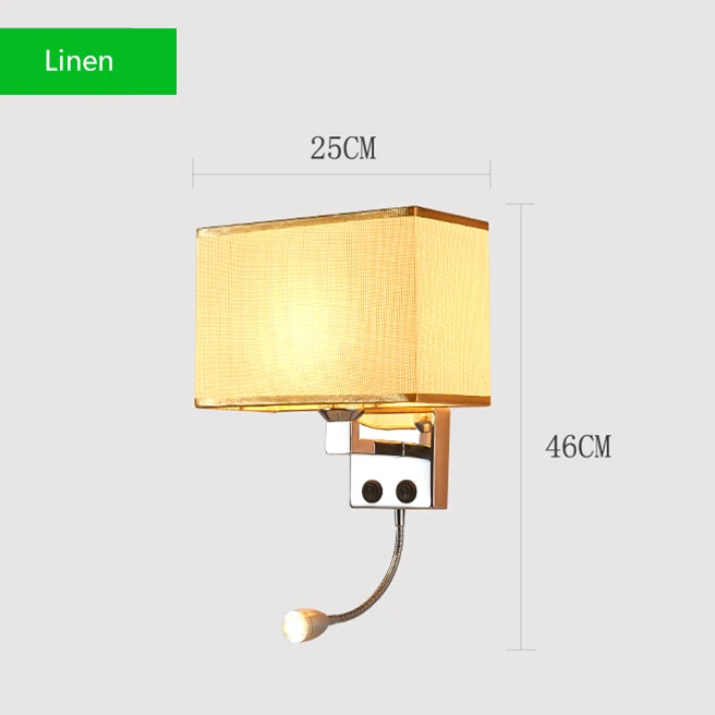 Linen Светодиодный настенный светильник, бра в спальне, интерьерные настенные бра с выключателем E27, лампа USB, Современная черная прикроватная лампа для помещений, изголовье - Цвет абажура: Linen