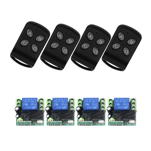 

DC 12V 1 CH 1CH RF Wireless Remote Control Switch System,315/433 MHZ 4CH Transmitter And 4 X Receivers,Jog/Self-lock SKU: 5557