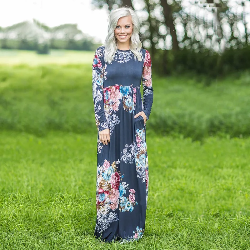 ELSVIOS Женское Платье макси с цветочным принтом в стиле бохо весна лето 2018 длинное