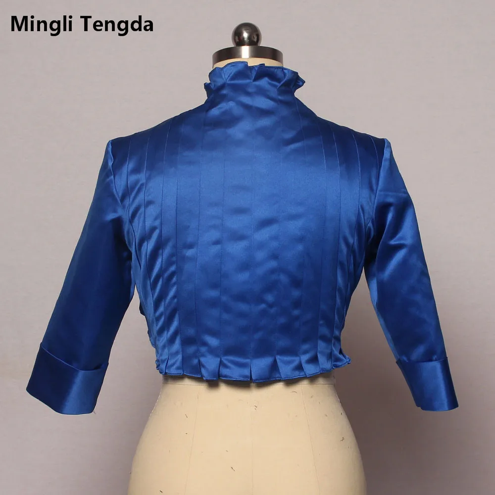 Mingli Tengda, королевский синий Свадебный жакет, болеро для невесты, Женское пальто, накидка, меховая накидка на плечи, гофрированный золотистый жакет с 3/4 рукавом