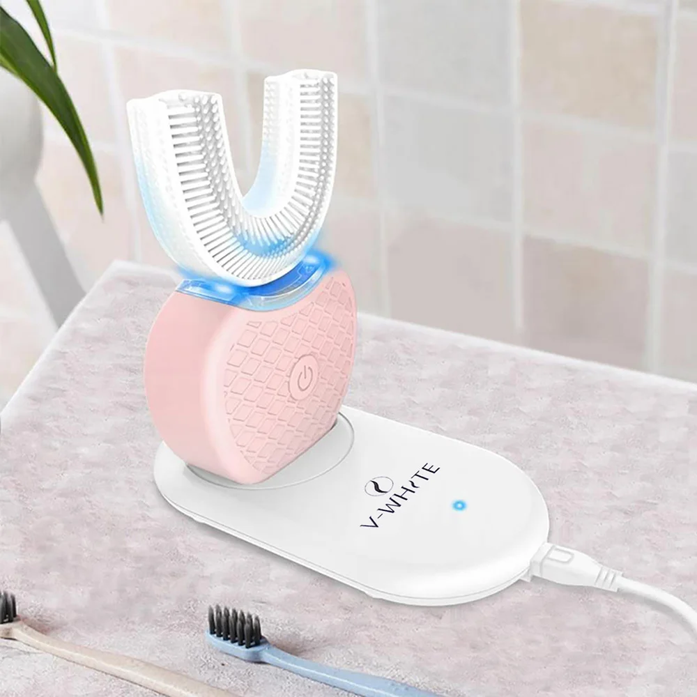 V-white 360 интеллектуальная автоматическая звуковая зубная щетка u-типа USB перезаряжаемая зубная щетка с силиконовой головкой зубная паста