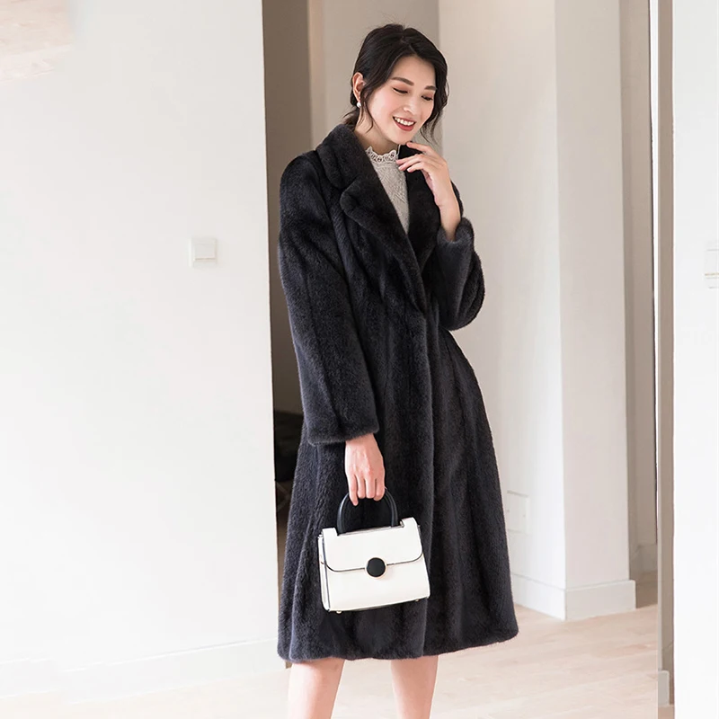 Jade Pride Euro-US 2017 Elegant Real Fur Mink Coat Women Long Coats Winter Full Sleeve Turn-down Collar Parka Office Lady Jacket | Женская