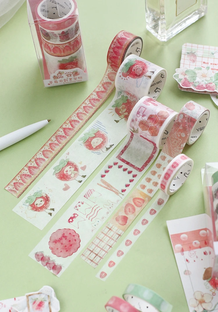 4 рулона/лот Kawaii клубника вечерние серии васи ленты Девушка дневник DIY липкая клейкая бумага маскирующая лента милые канцелярские принадлежности подарок