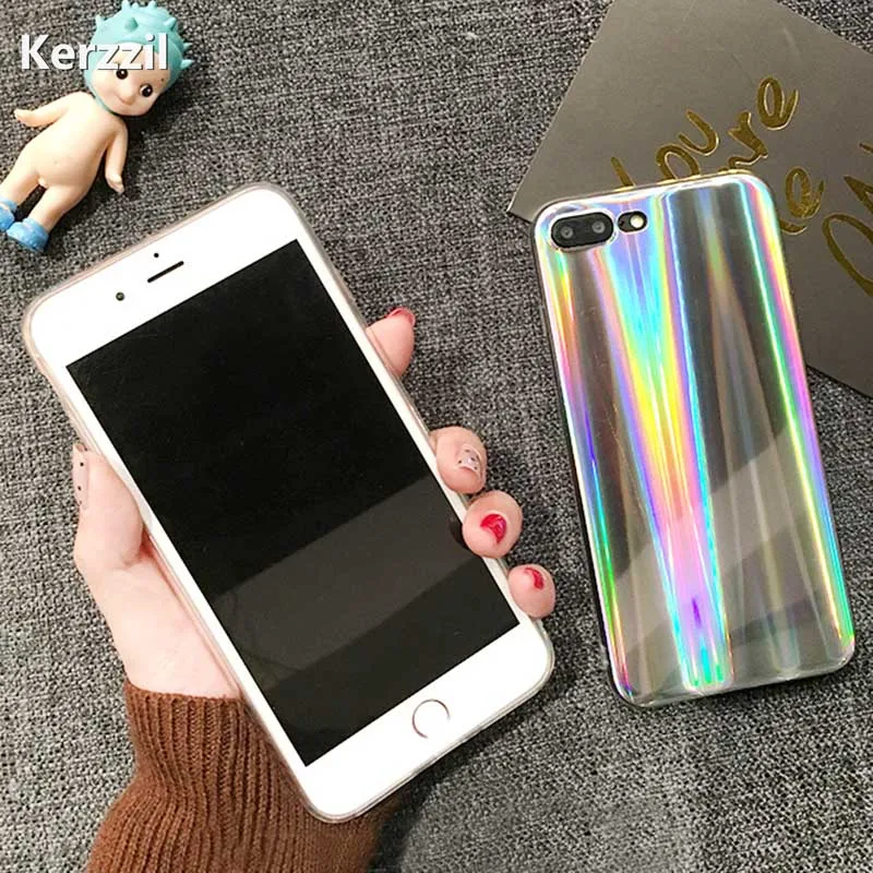 Модный Цветной лазерный чехол Kerzzil для iPhone 7 6 6S Plus чехлы из мягкого ТПУ с блестящей