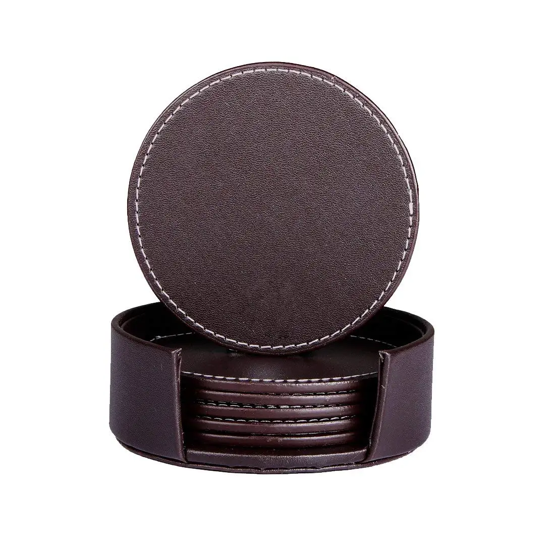Coasters For Drinks Leather With Holder Set Of 6 Protect Furniture From Water Marks Scratch And Damage (Brown) | Дом и сад