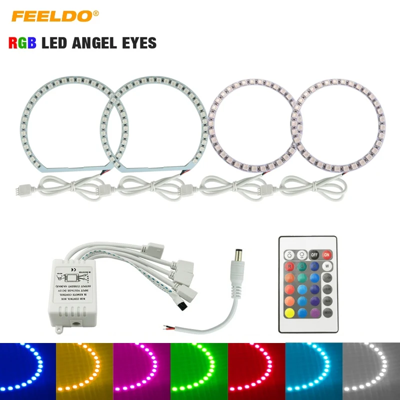 FEELDO 1 комплект Автомобильный RGB LED Angel Eyes Halo Ring Light Kit Беспроводной пульт