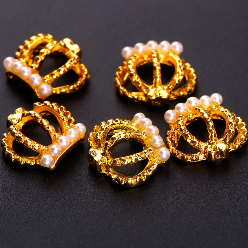 Blueness 10Pcs/lot 3D Glitter Nail Tools Alloy Rhinestone Decoration Gold Crown Design Tips Studs Wholesales TN553 | Красота и