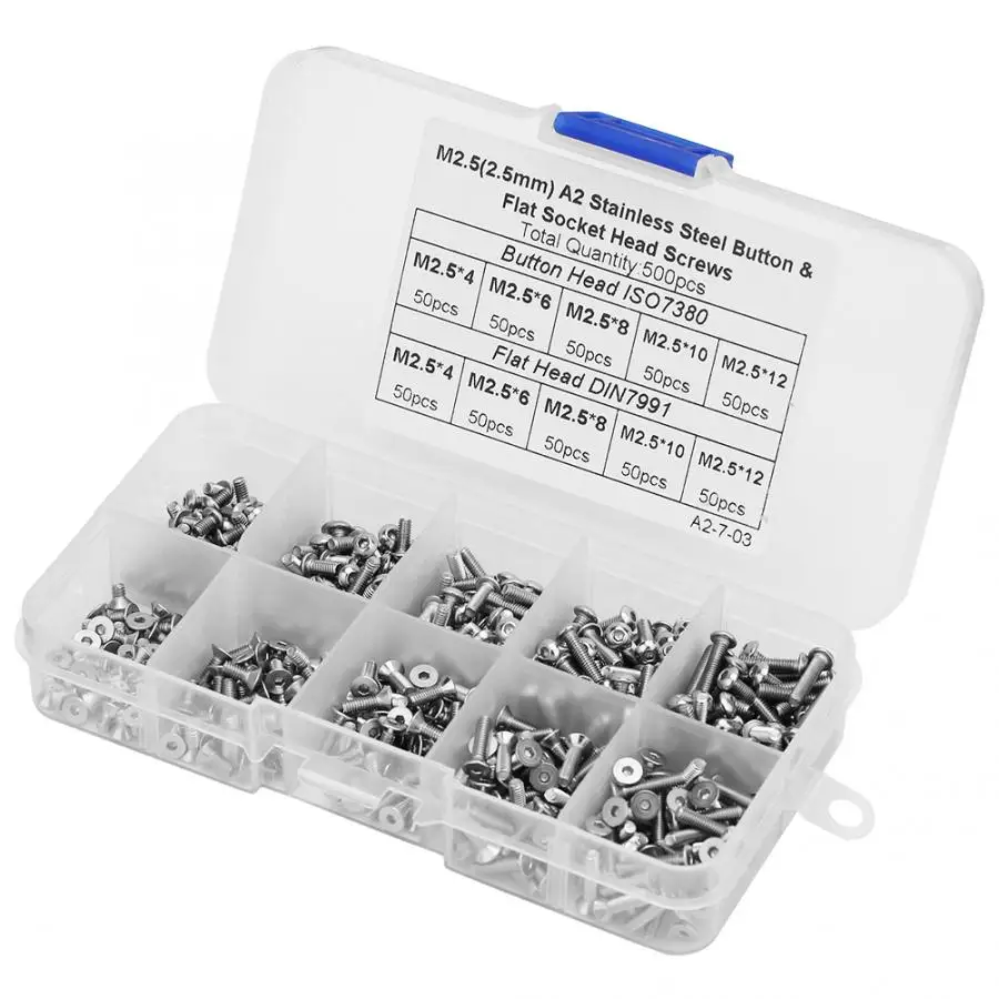 500Pcs 1 M2.5 Button / Flat Head Screws Hex Socket Screw Set Assortment Kit tornillos para madera | Обустройство дома