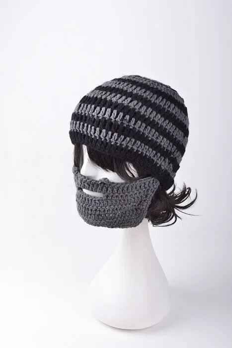 Мужская шапка для бороды вязаная зимняя полосатая шапочка Touca Gorro синяя серая