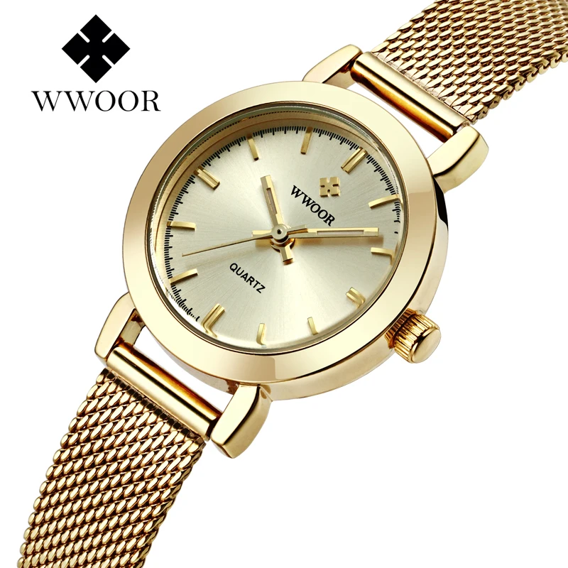 2017 New Luxury Brand WWOOR Ultra Thin Fashion Women Quartz Watches Mesh Belt Stainless Steel Band Woman Casual Wrist watch