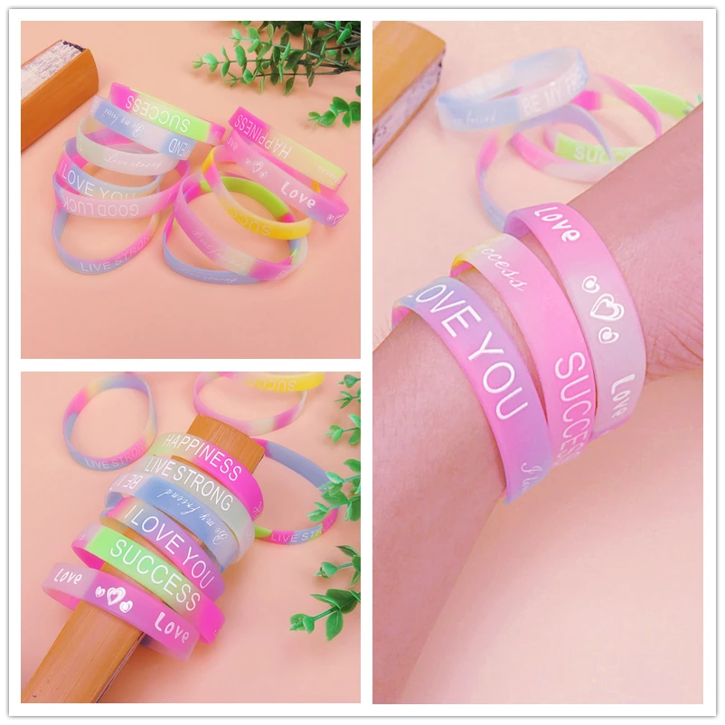 10 шт./партия силиконовые браслеты с буквами градиентный цвет светящийся браслет