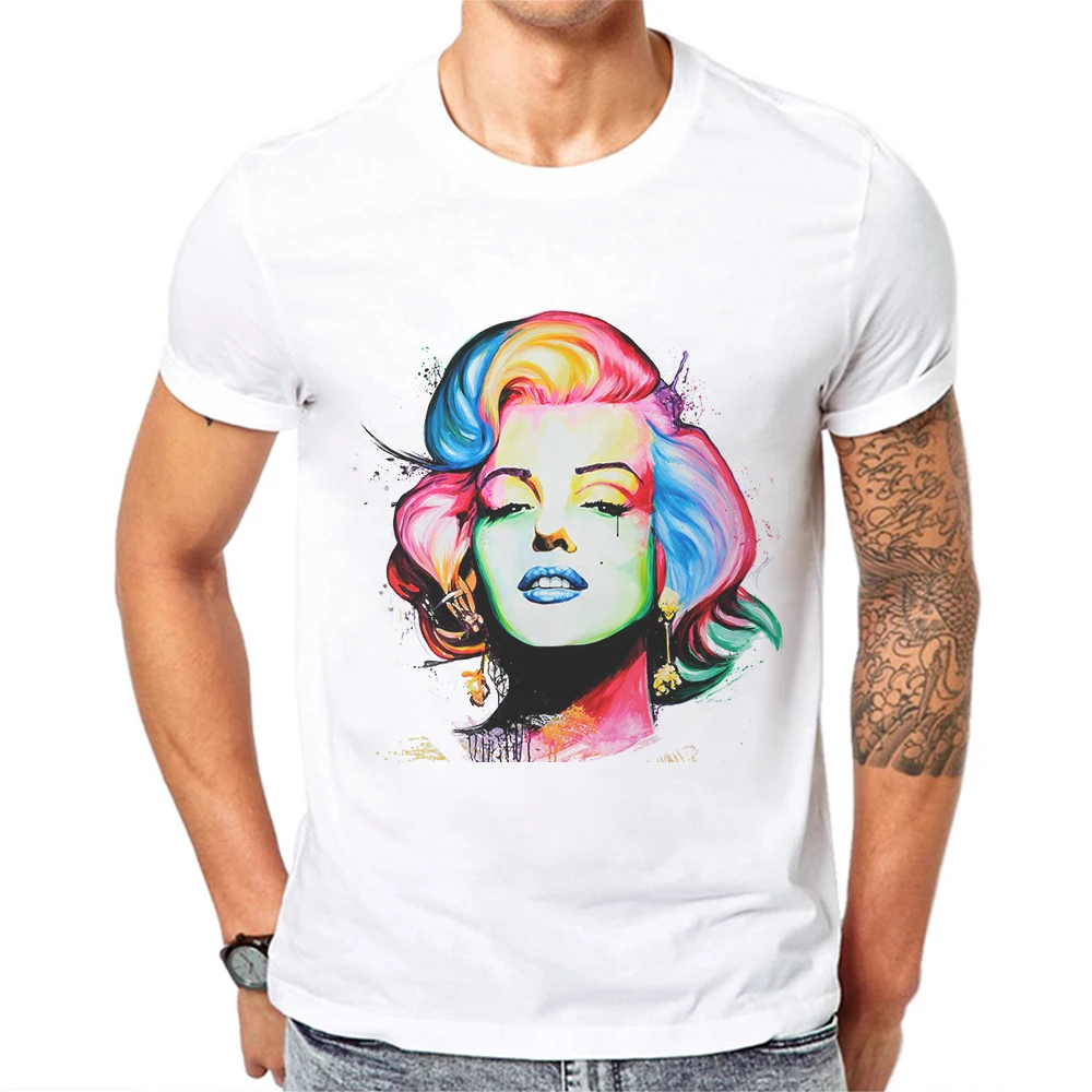 

2019 Newest Summer Men T-Shirt Marilyn Monroe Printed Fashion T Shirt Short Sleeve Basic Tee Shirts Cotton Tops Creative Tshirts