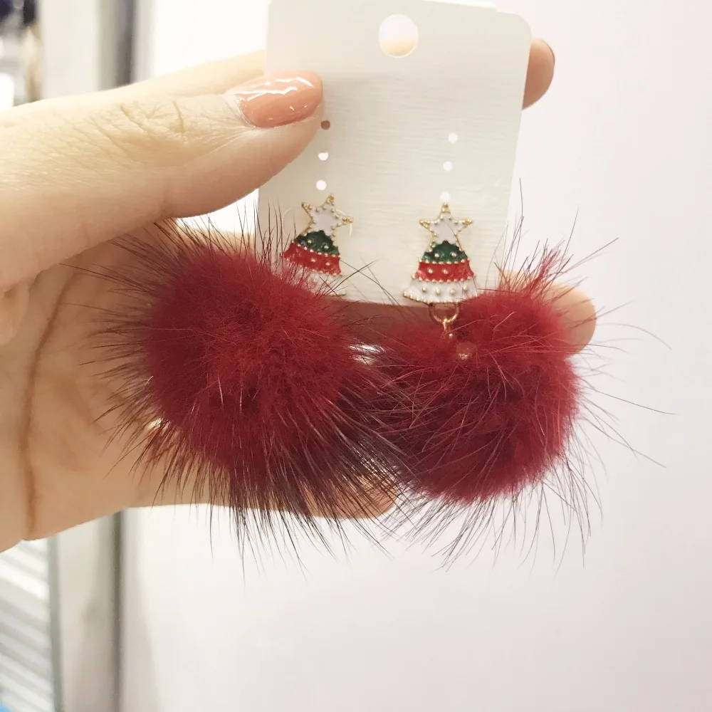 Женские серьги подвески с помпоном из искусственного меха|Серьги-подвески| |