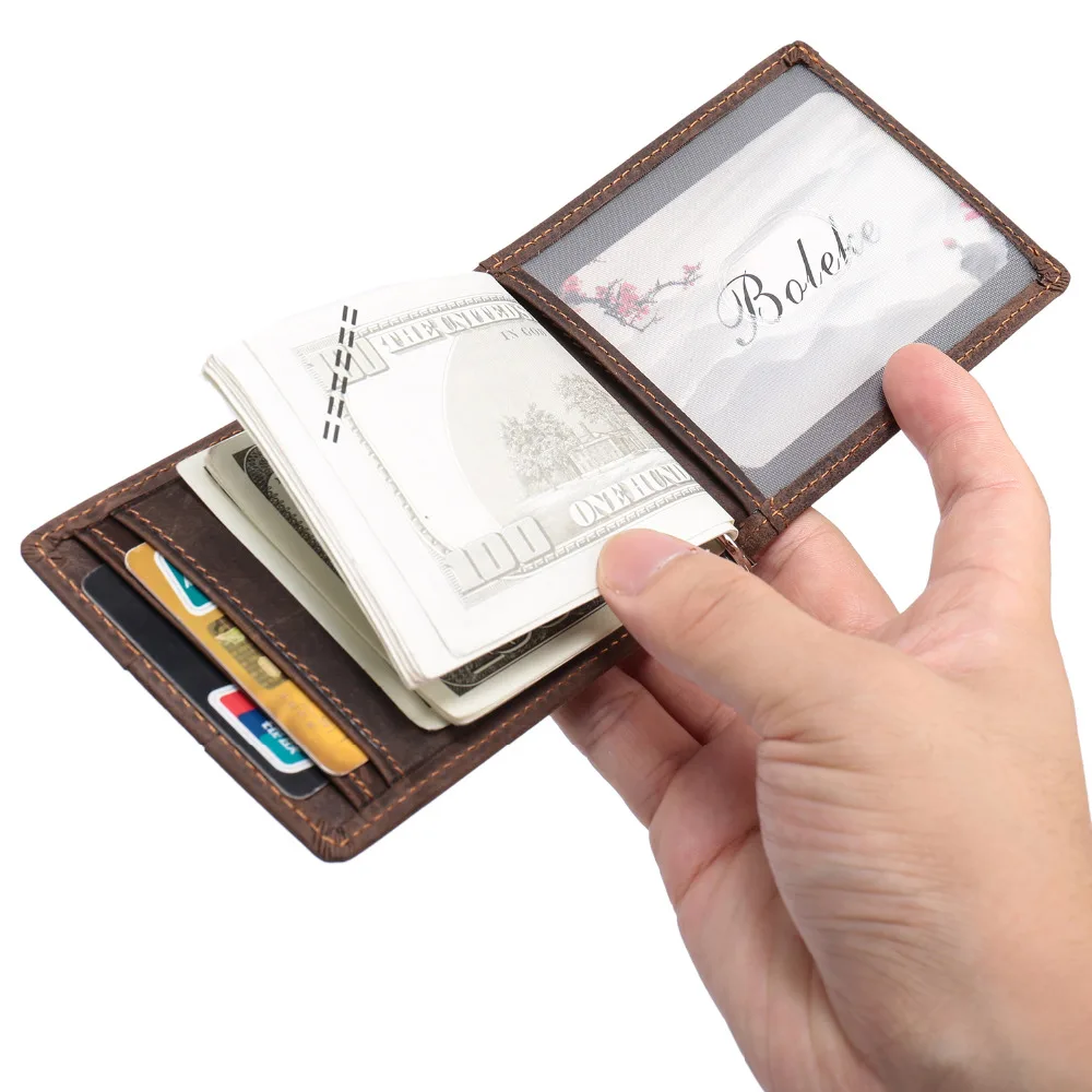 Мужской тонкий кошелек из натуральной кожи с блокировкой RFID минималистичный