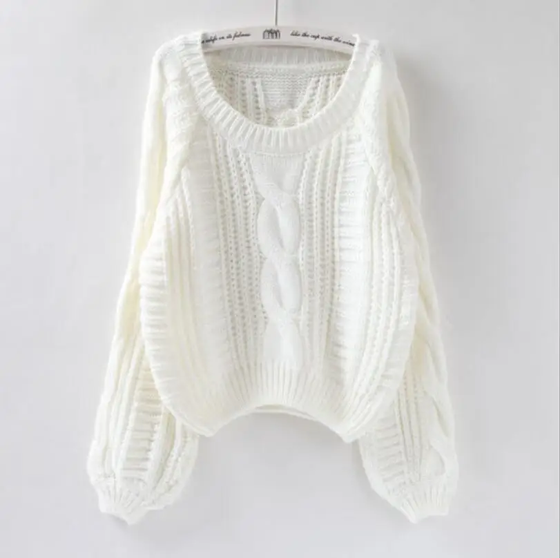 

2019 Women Sweaters Autumn winter Pullovers sweater casual solid O-neck puff sleeve knitted sweaters loose outwear knit p1415