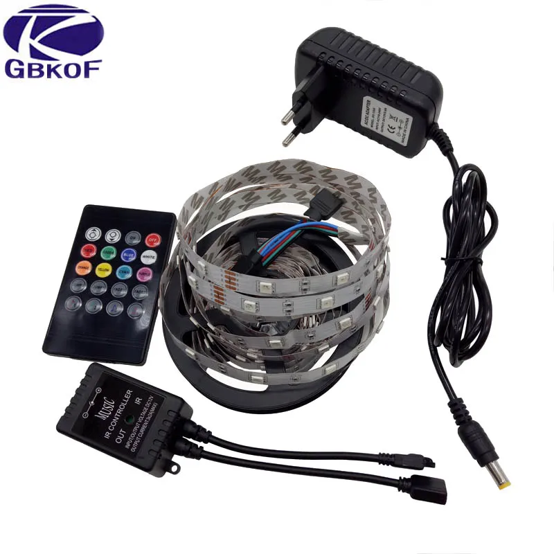 DC 12V 5M 5050/3528 RGB Music induction color changing led strip light with 20key music remote controller 12v power supply | Лампы и
