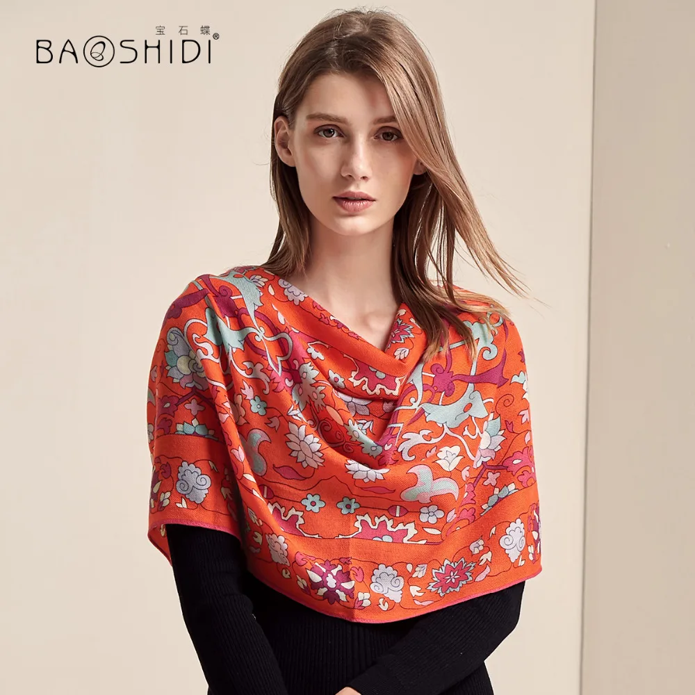 Женский шарф BAOSHIDI длинная теплая шаль из 100% шерсти зимняя мягкая бандана 2018| |