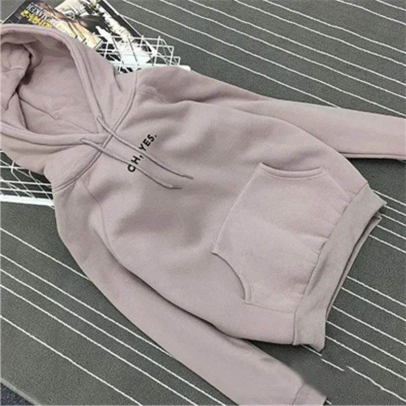 2017 Autumn Winter Women Hoodies Sweatshirts korean Fleece Oh Yes Letter Harajuku Women's Tracksuit Thick Loose Pullover Top 743 | Женская