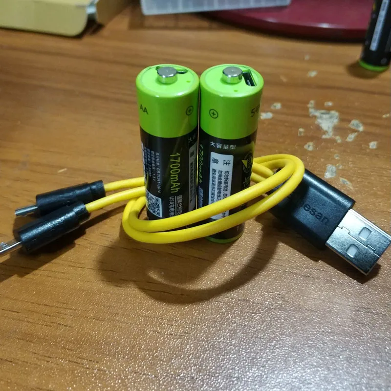 Продукт ZNTER 1,5 V AA 1700mAh литий-полимерный li-po USB перезаряжаемый литий-ионный usb аккумулятор USB кабель в упаковке - Цвет: 2pcs with  usb cable