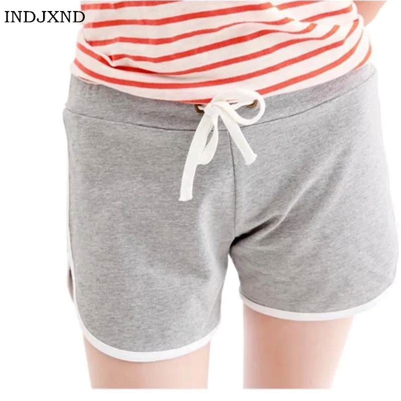 

INDJXND Summer Women Shorts Fashion Candy Color Beach Cotton Stripe Jersey Female Bottom Women Black Fold Wide Legs Thin Clothes