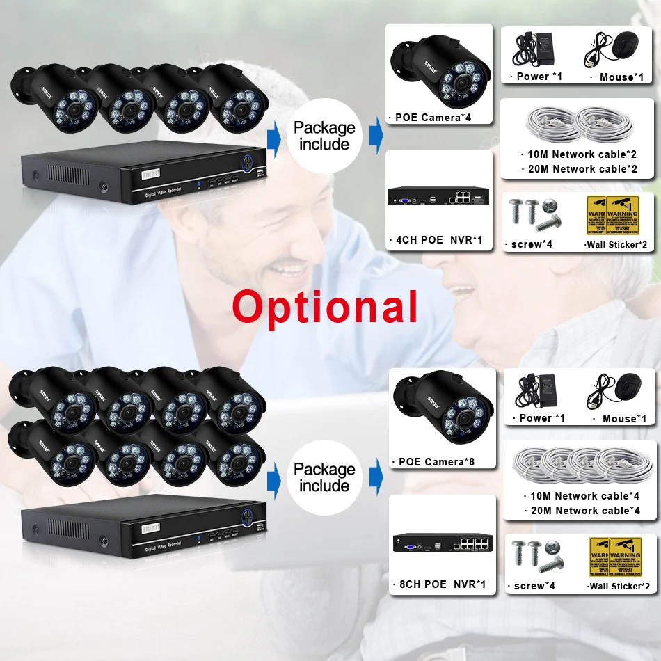 Smar H.265 безопасности Камера Системы 8CH 4CH 1080P HDMI POE NVR Kit металлический 2MP IR уличная IP CCTV камера Камера P2P видео наблюдения