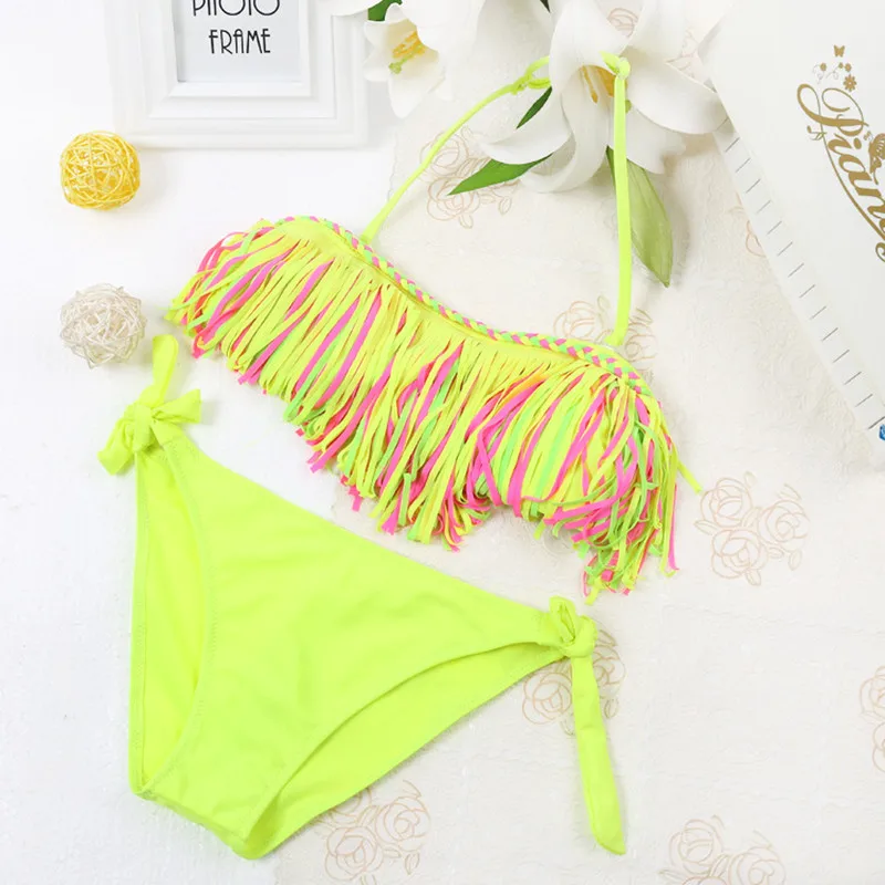 Girl Bikini 2018 Girls Swimwear Bathing Sets Kid Swimming Suit Green Red Tassel Swimsuit Baby Bikinis Chilren Two-Piece Suits |