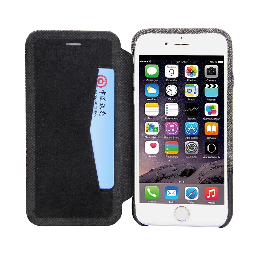 Flip Case Luxe Koeienhuid Lederen Telefoon case NUOKU Voor iPhone7 8 Plus X Portemonnee Kaart Tas Zachte Denim Bracket back Cove | Мобильные