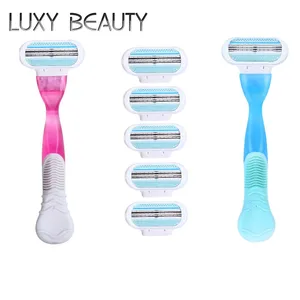 1 + 5 ручное бритвенное лезвие для женщин, бритвенное лезвие, безопасная Женская бритвенная головка, 6 бритвенных ручек, 1 бритвенные лезвия